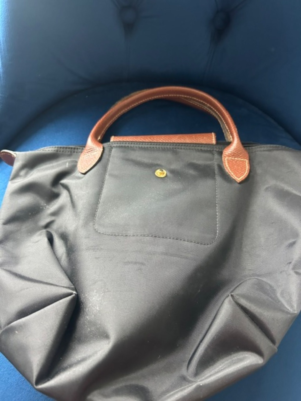 Longchamp Black Nylon Tote with Brown Leather Trim - Picture 2 of 6